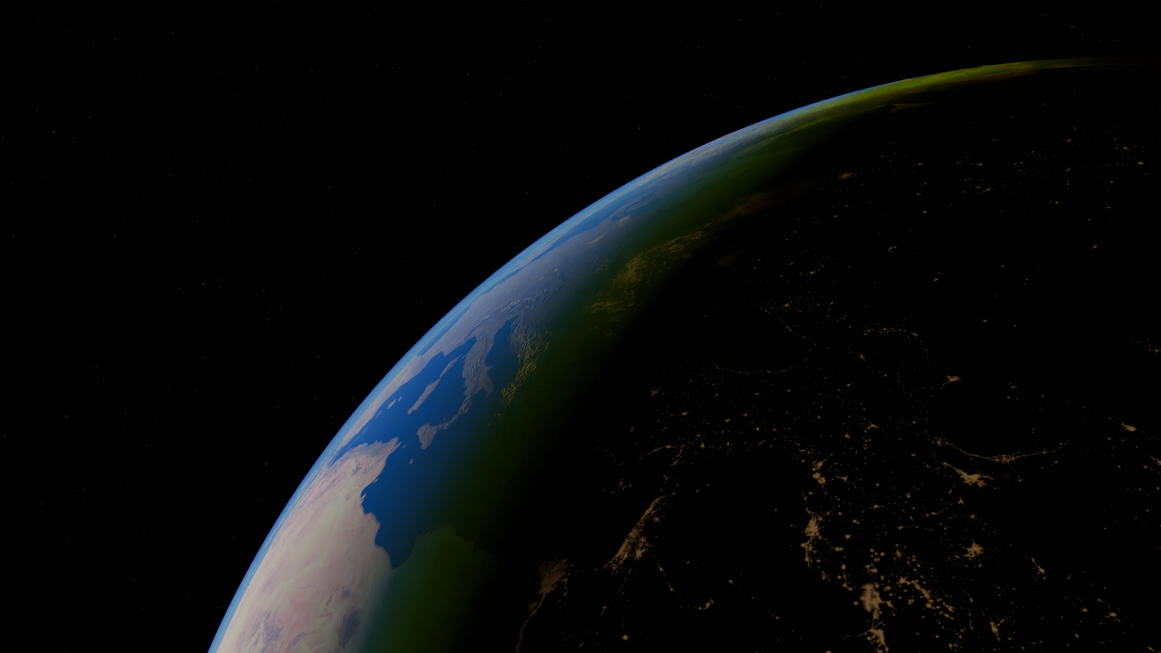 Earth seen from low orbit with the terminator line visible